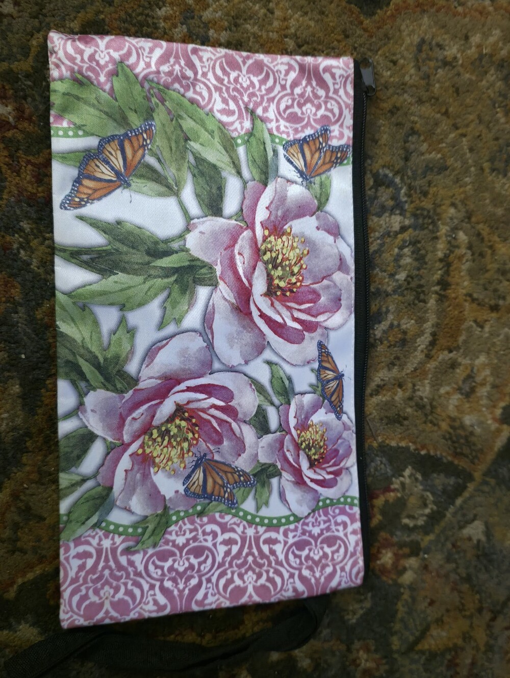 4/$25 Deal! Vintage Pink Floral & Butterfly Cosmetic Bag